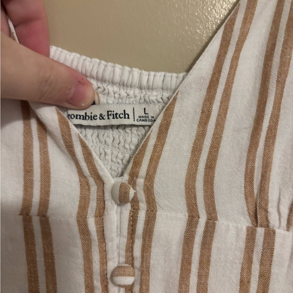 Abercrombie & Fitch White and Tan Striped Dress